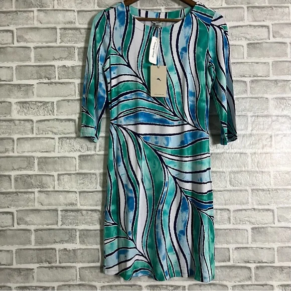 Tommy Bahama | Dresses | Nwt Tommy Bahama Deep Sea Teal Colorful 34 Sleeve  Stretch Beach Midi Dress Xs | Poshmark